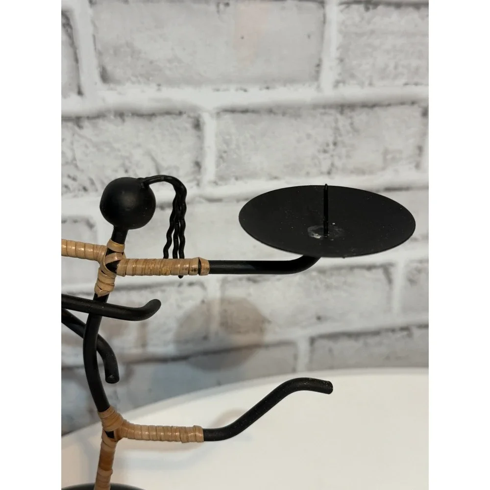 Vintage MCM String Iron Rattan Candle Holder Lønborg Style Mid Century Modern